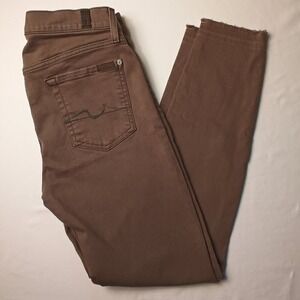 7 For All Mankind Jeans 29/8 Ankle Gwenevere Mid Rise Skinny Army Green Raw Hem